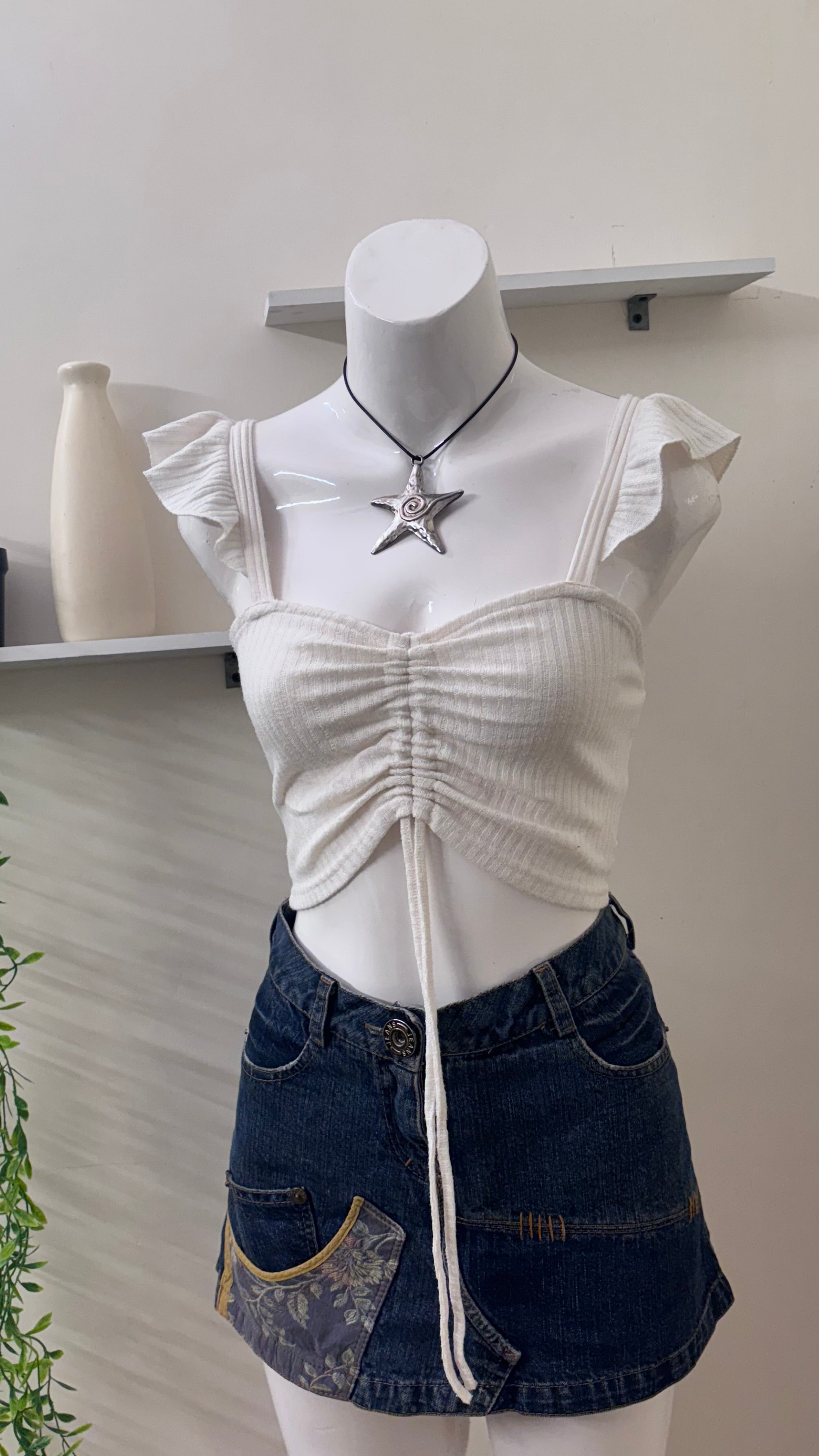 frilly white top