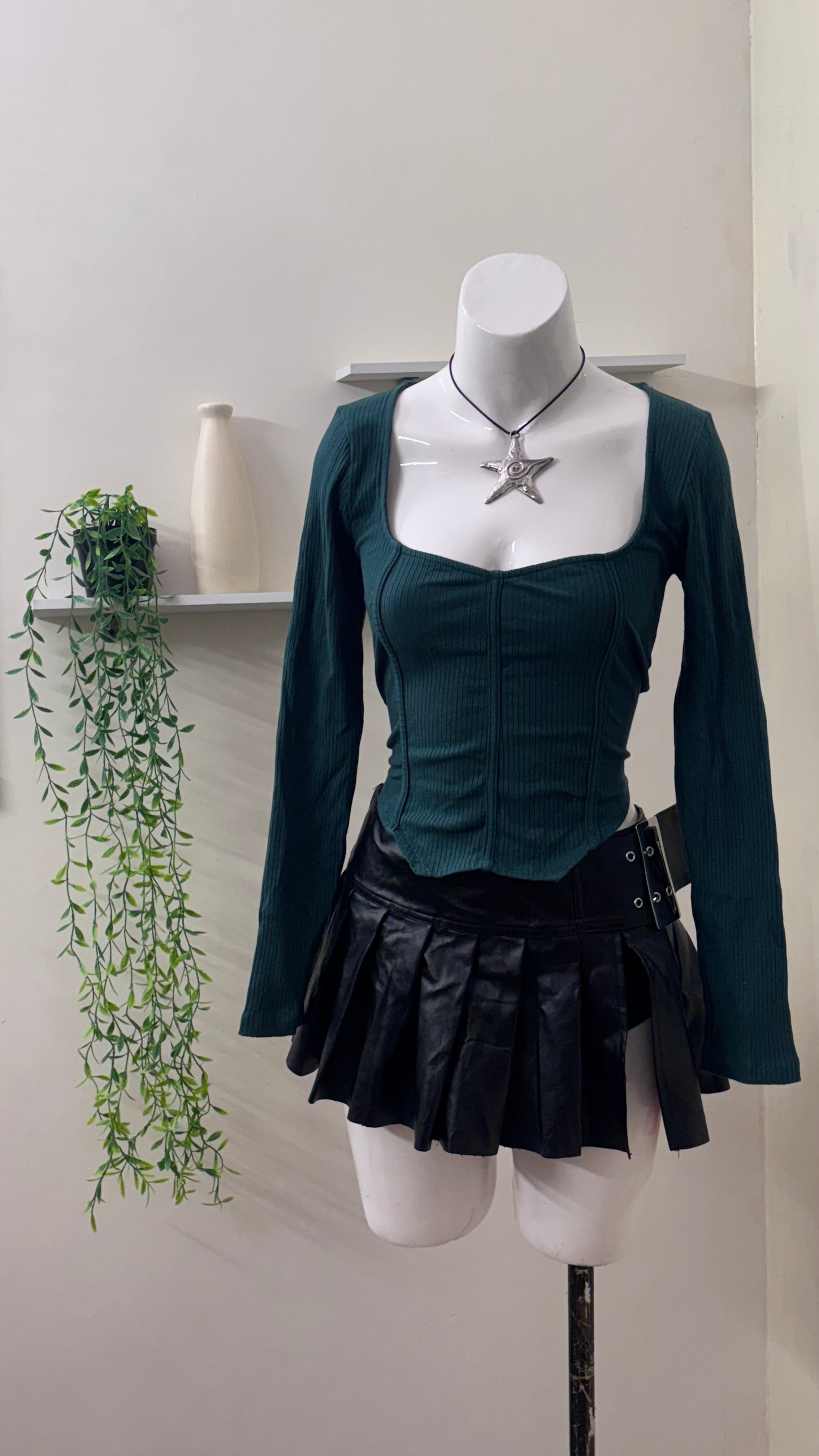 green corset top
