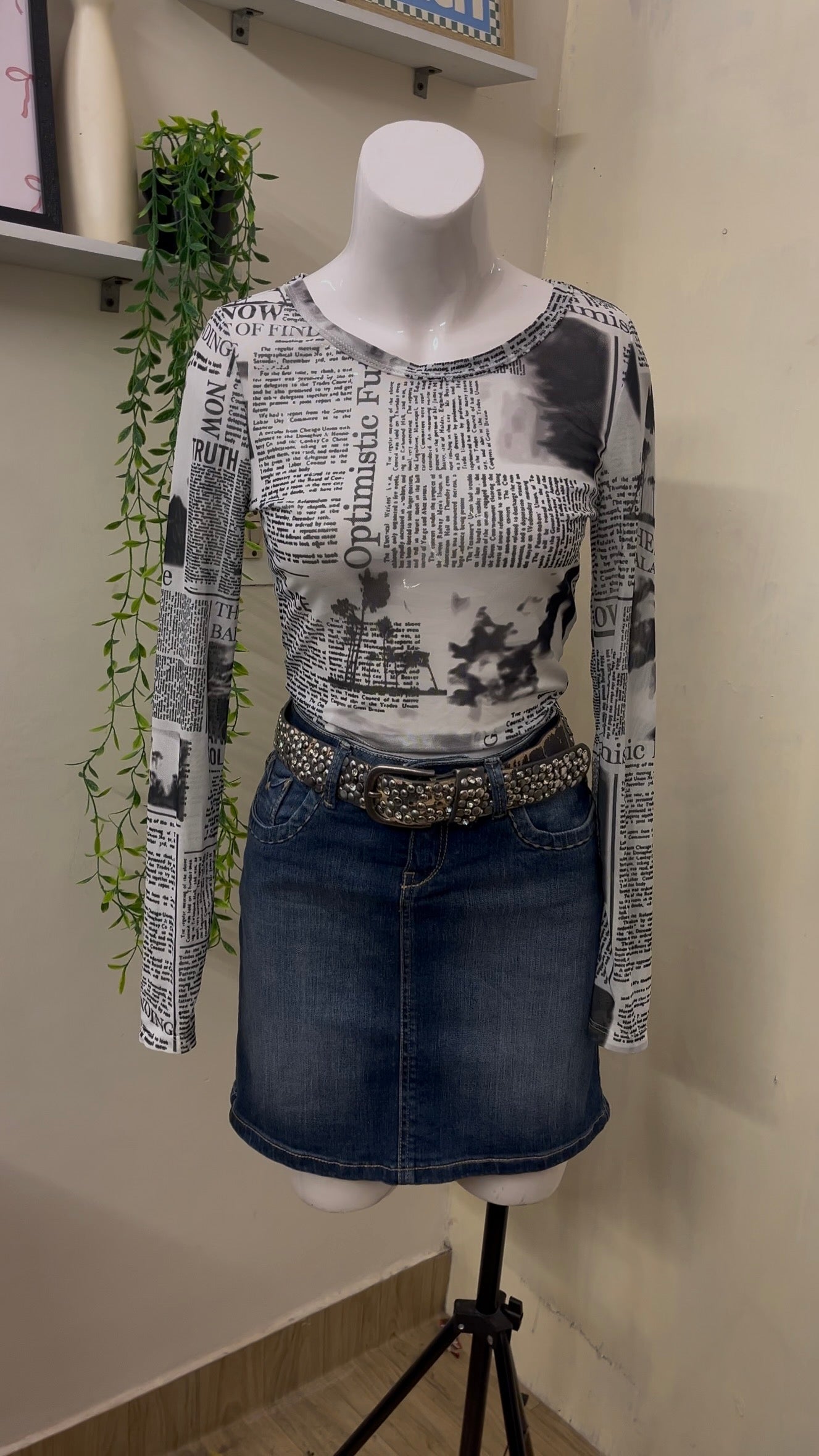 Newspaper print mesh top